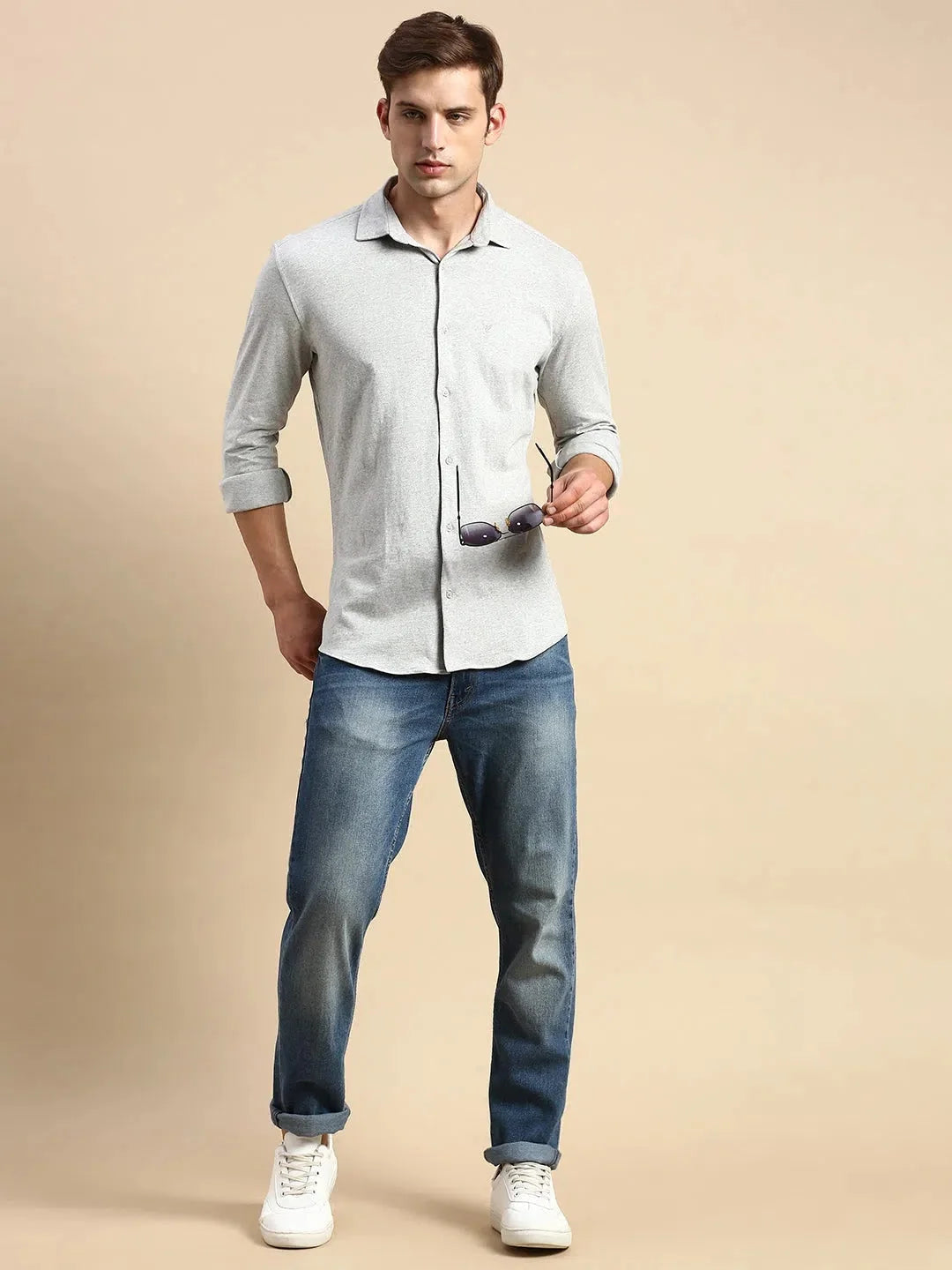Men's Grey Solid Cotton Shirt | Casual Mens Shirt