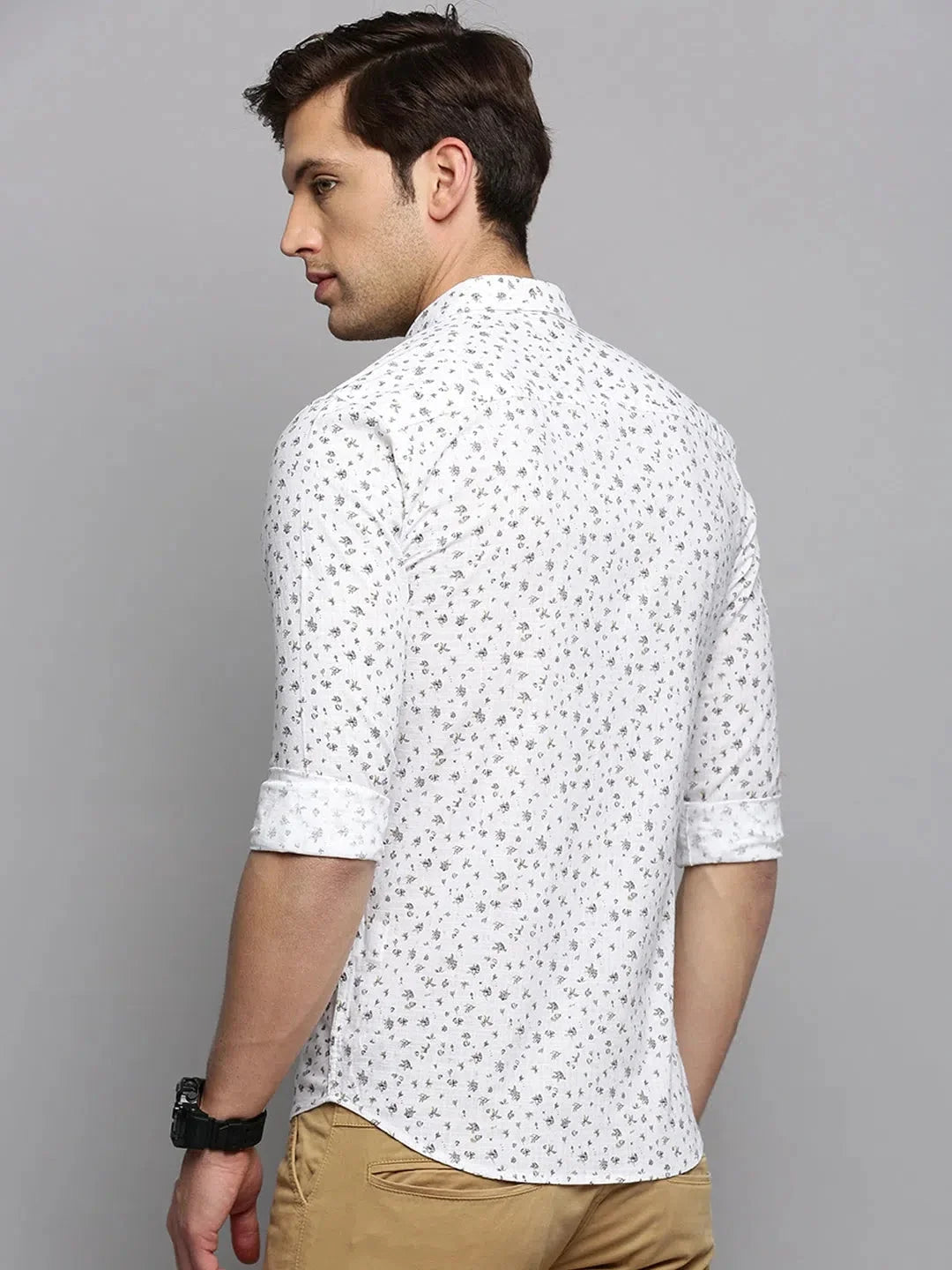 White Printed Mens Linen Shirt - Casual Summer Shirts
