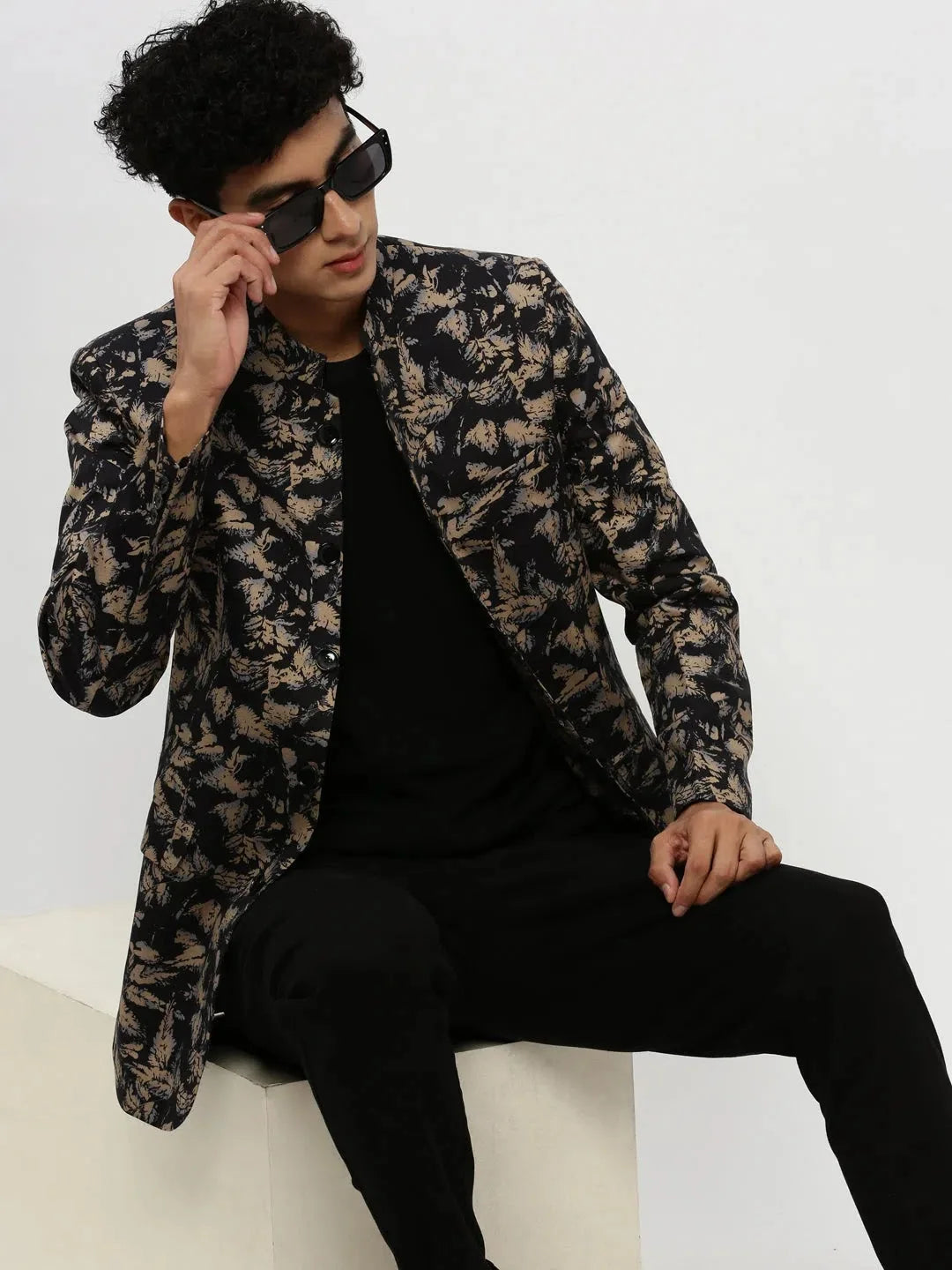 Black Printed Blazer - Men's Ethnic Wear & Modi Jacket Style