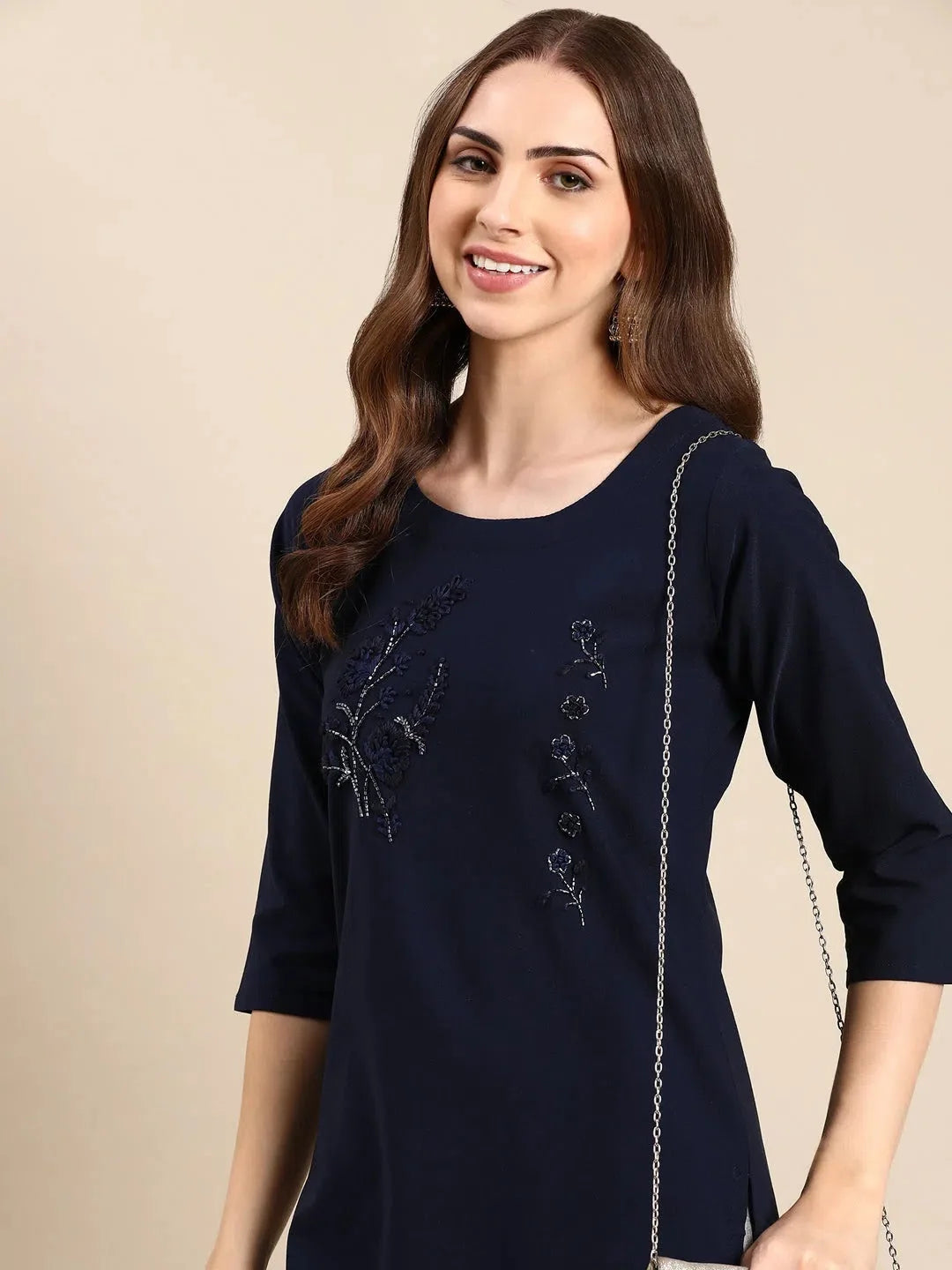 Navy Embroidered Viscose Kurta | Elegant Indian Kurta