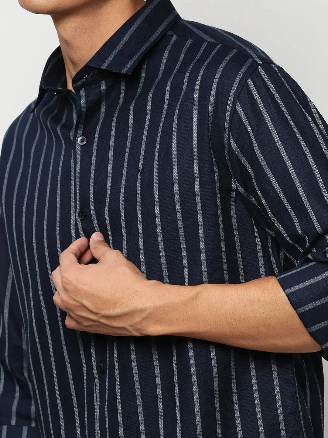 Mens Navy Striped Cotton Shirt - Casual Shirts by DesiQlo