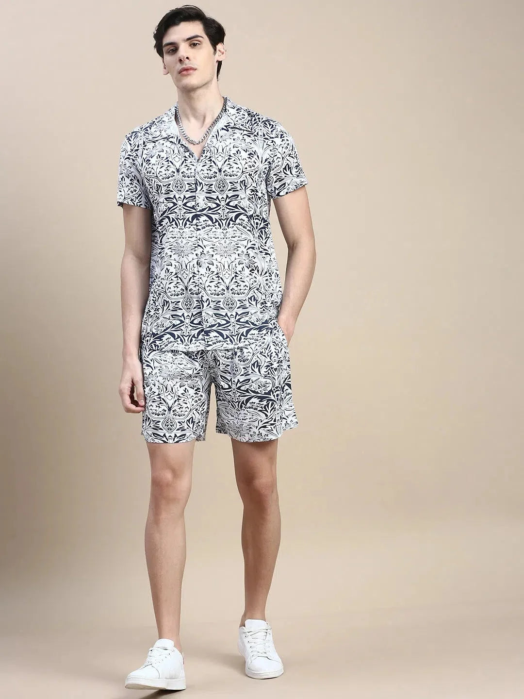 Men's White Printed Casual Co ord Set | Casual Co ord Sets