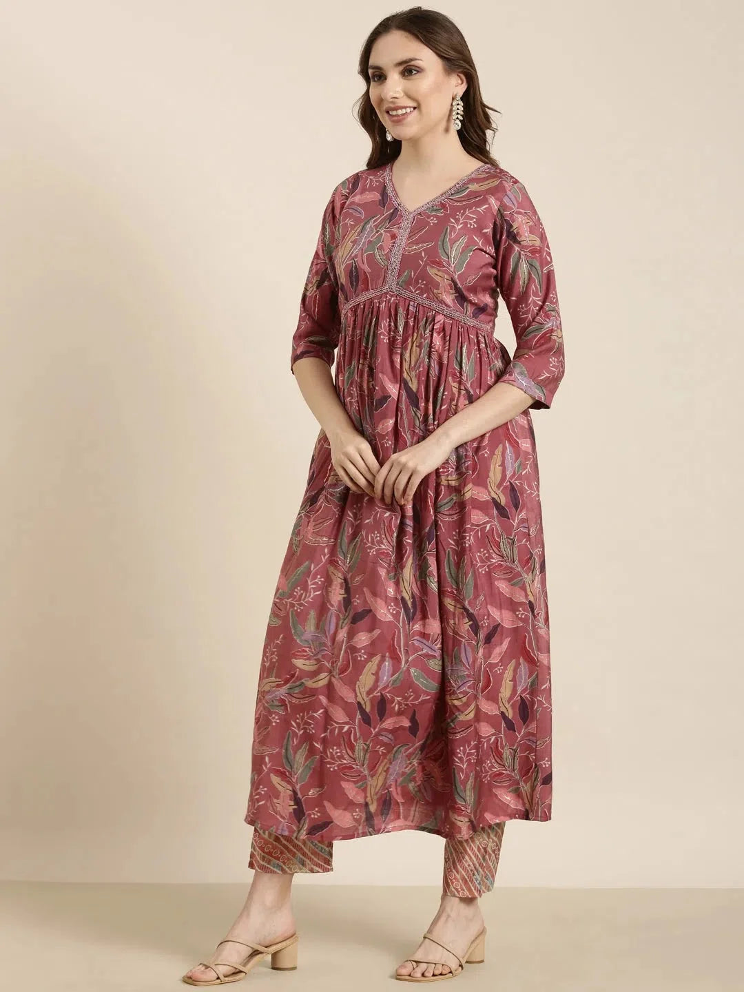 Pink Floral Anarkali Kurta Set for Women | Stylish Cotton