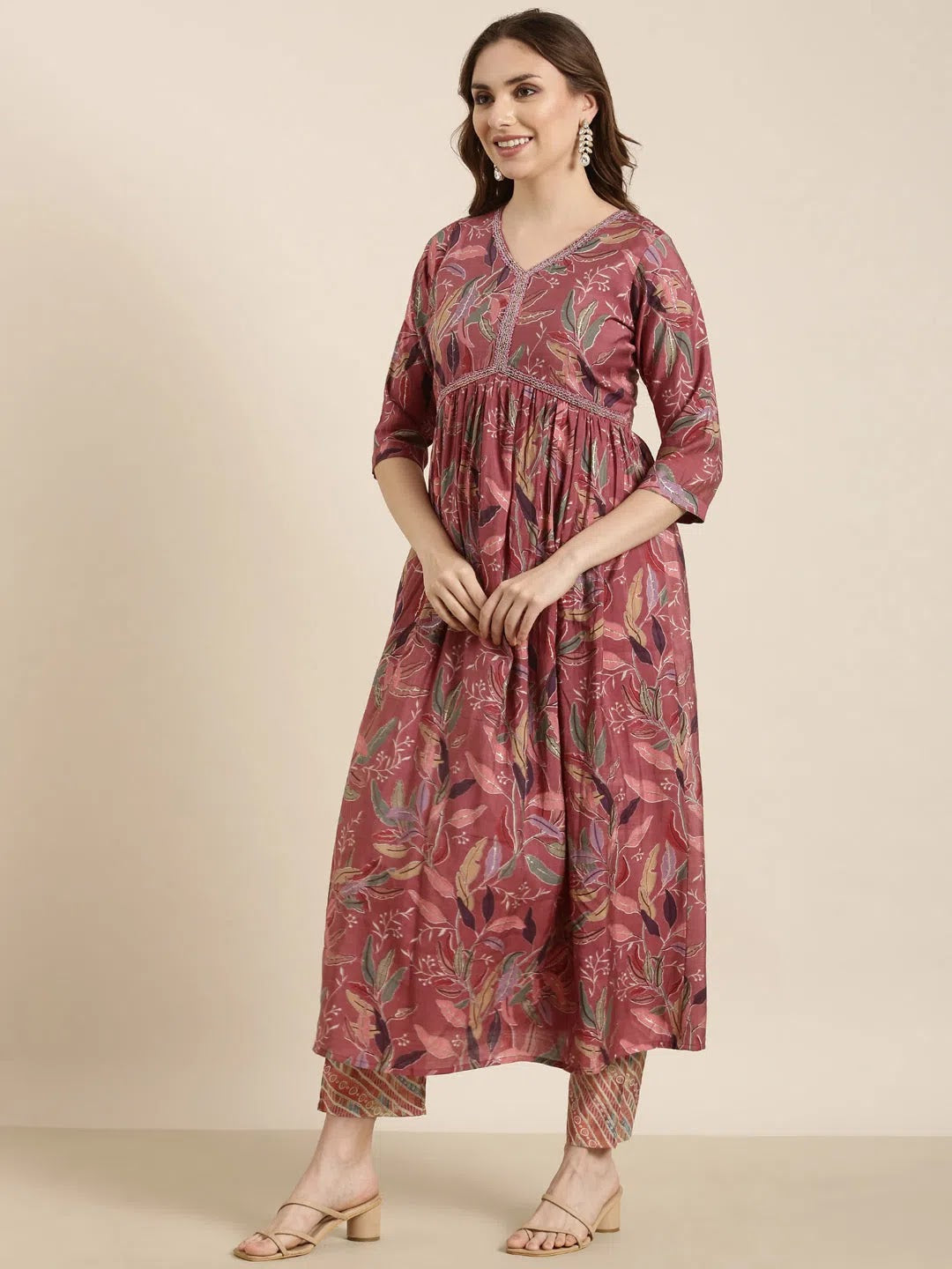 Pink Floral Anarkali Kurta Set for Women | Stylish Cotton
