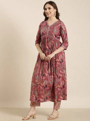Women Anarkali Pink Floral Kurta and Trousers SetKC-052597-Pink