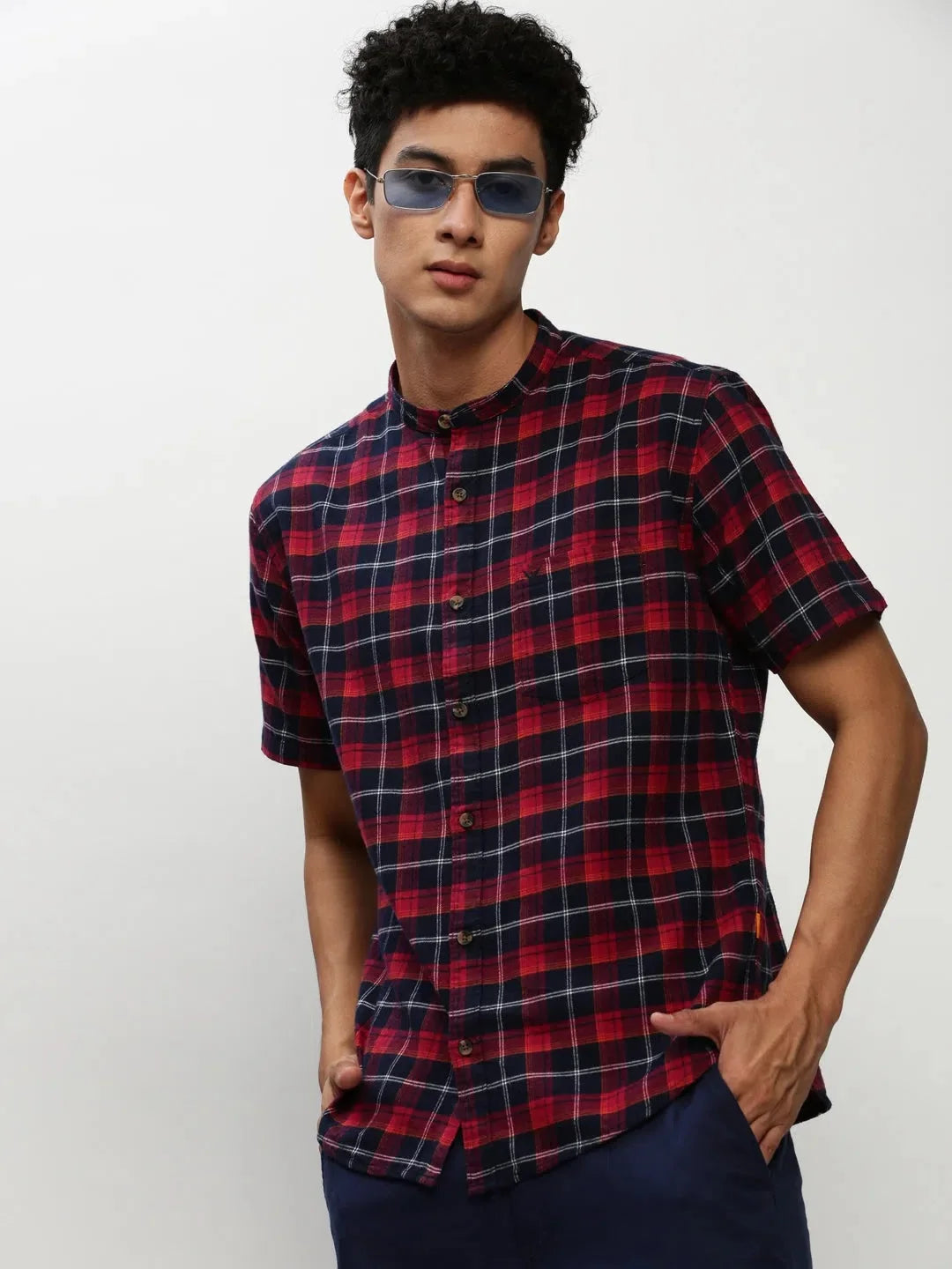 Navy Checked Cotton Mens Shirt | Casual Shirts