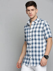 Men White Checked Casual Shirt-NICKCHECKSTWILL-1905-White