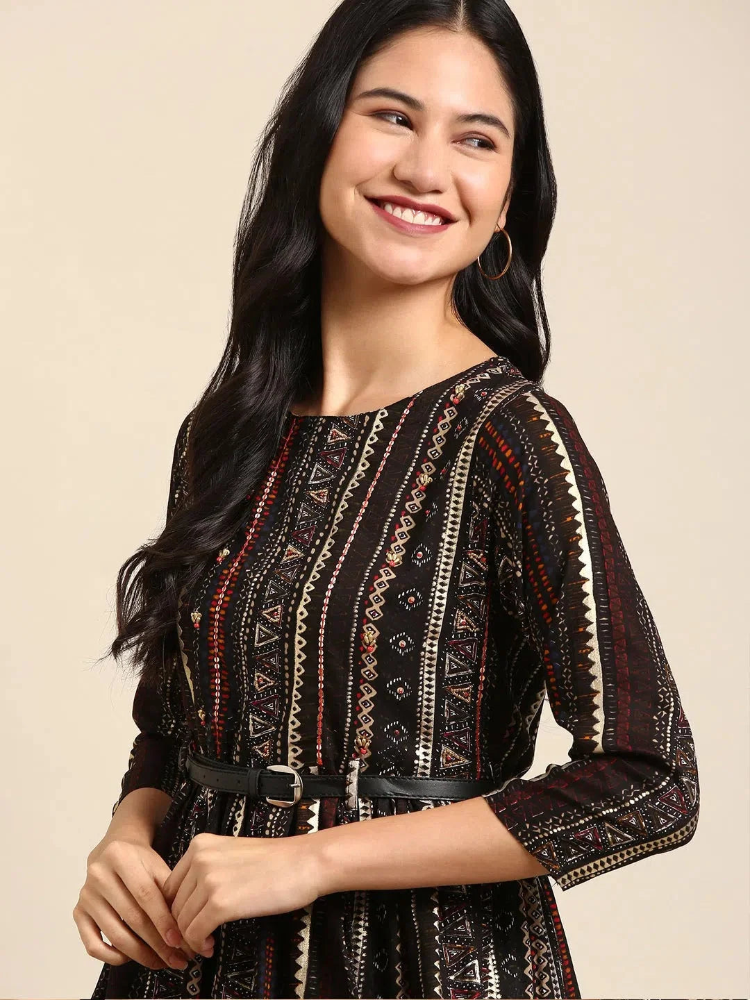 Women's Black Embellished Anarkali Kurta-GW-3406-Black