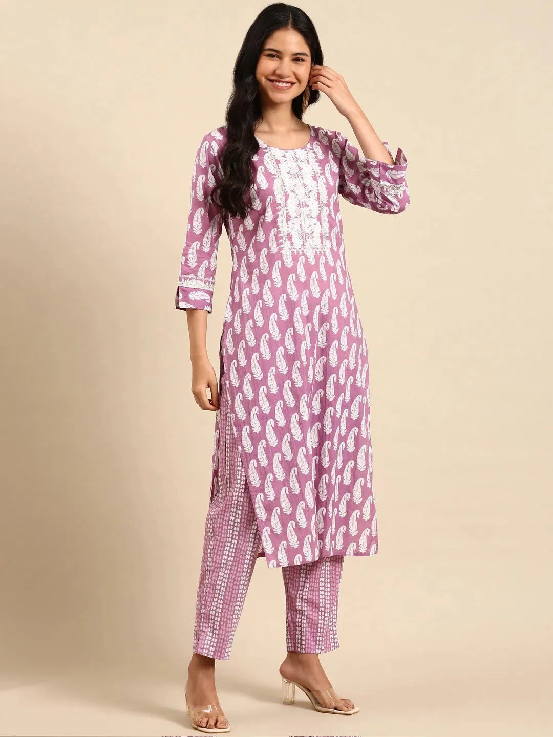 Lavender Paisley Print Women's Kurta Set | Indian Sets