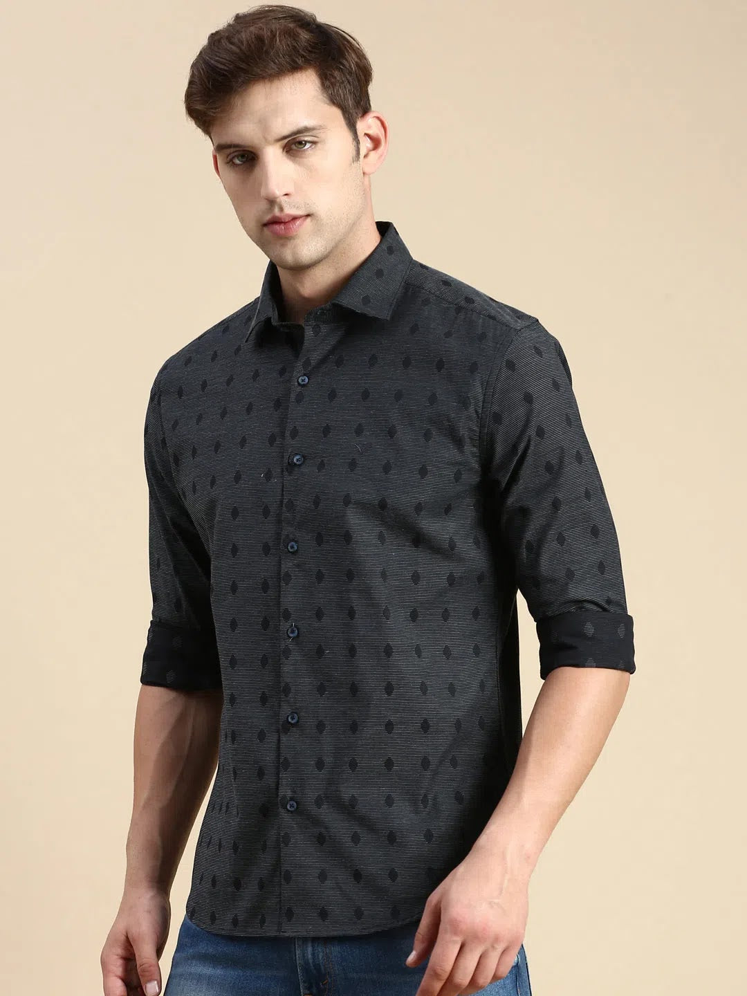 Men's Navy Solid Cotton Shirt | DesiQlo Casual Style
