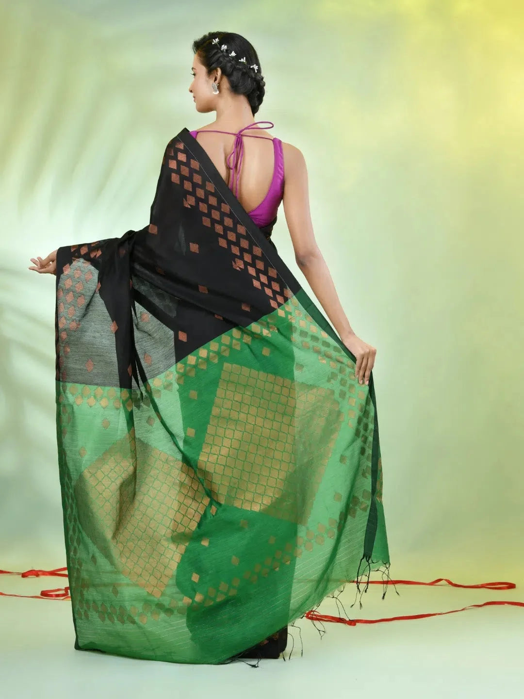 Black Cotton Geometric Saree | Indian Sari Style