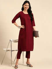 Women's Red Embroidered Kurta SetKC-837-Burgundy