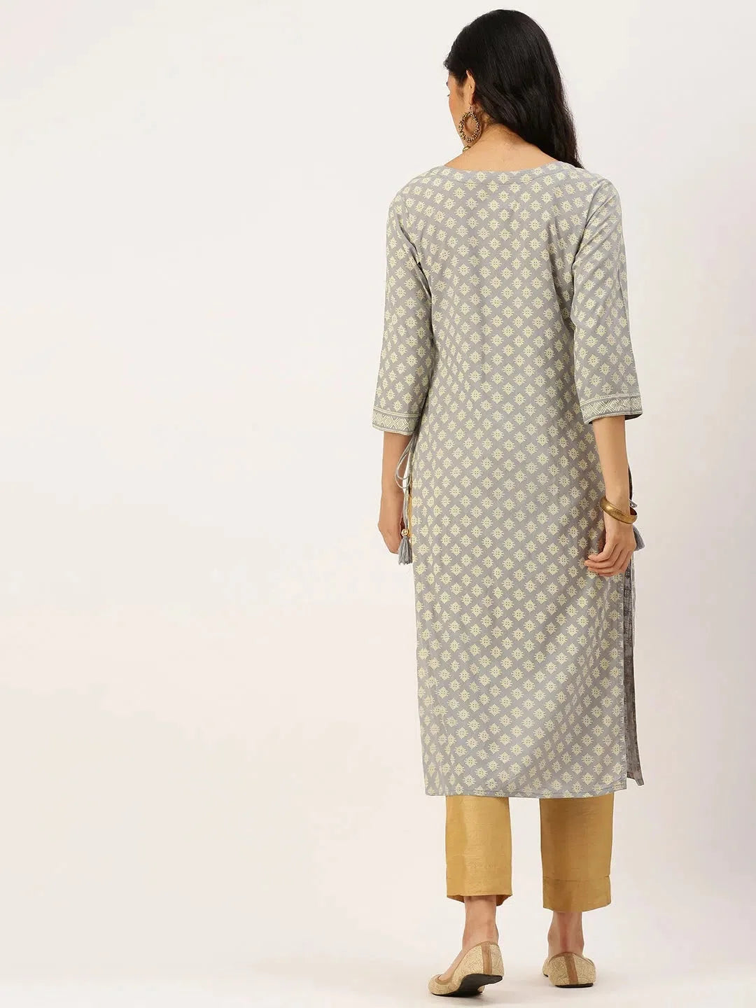 Grey Printed Cotton Indian Kurta for Ladies | DesiQlo Fashion