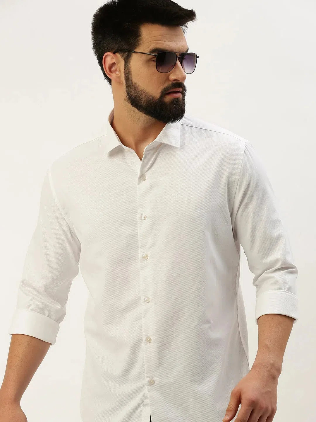 White Solid Cotton Mens Shirt - Casual & Stylish