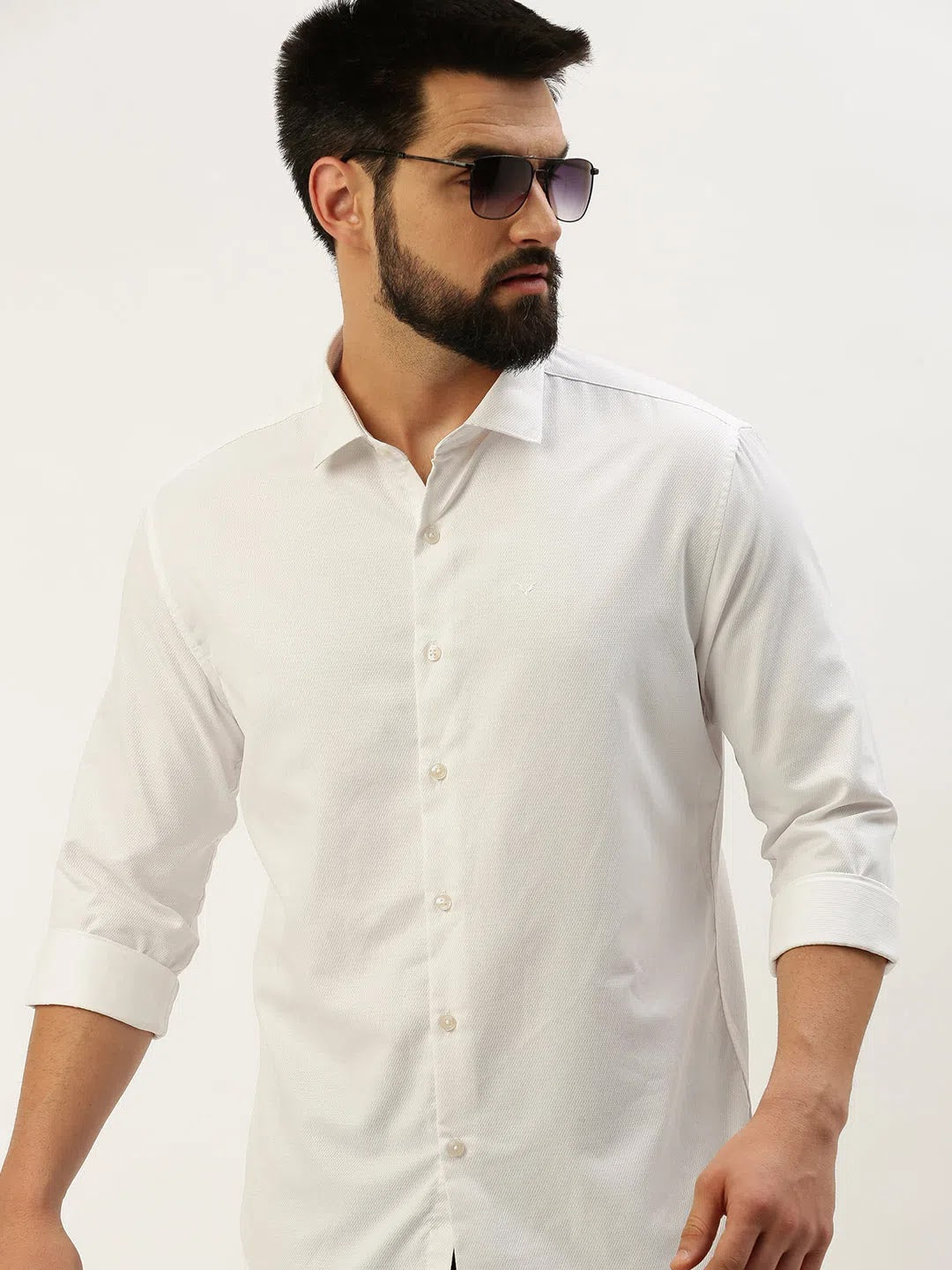 White Solid Cotton Mens Shirt - Casual & Stylish