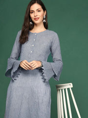Women's Navy Blue Solid A-Line Kurta-ON-397-Navyblue