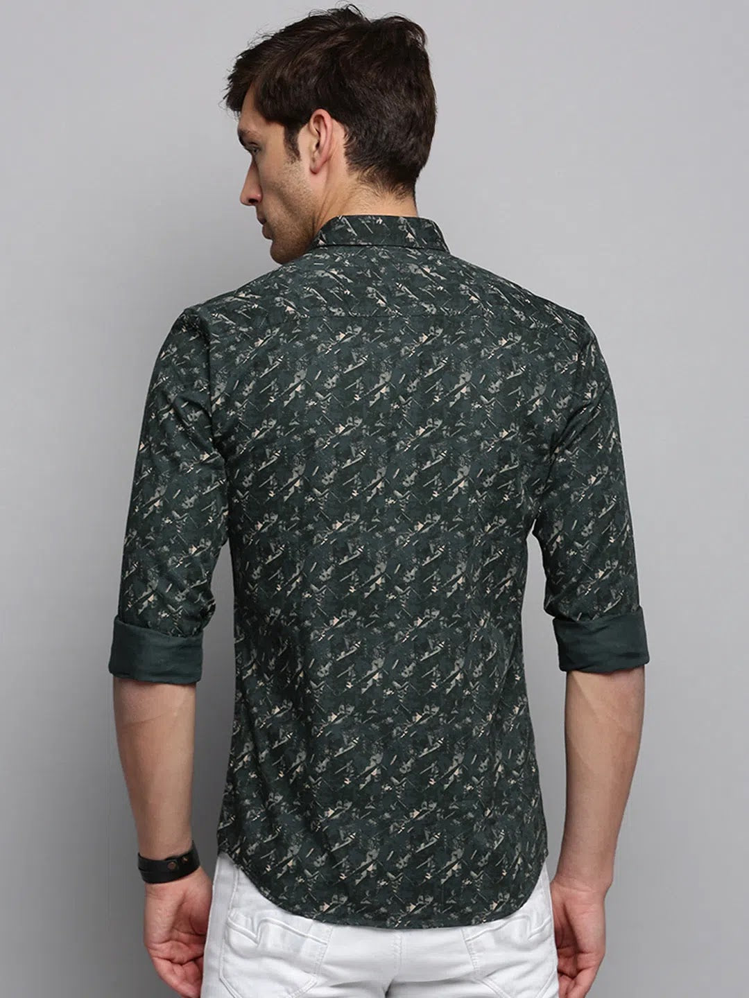 Men's Green Printed Shirt | Casual Cotton Shirt by DesiQlo