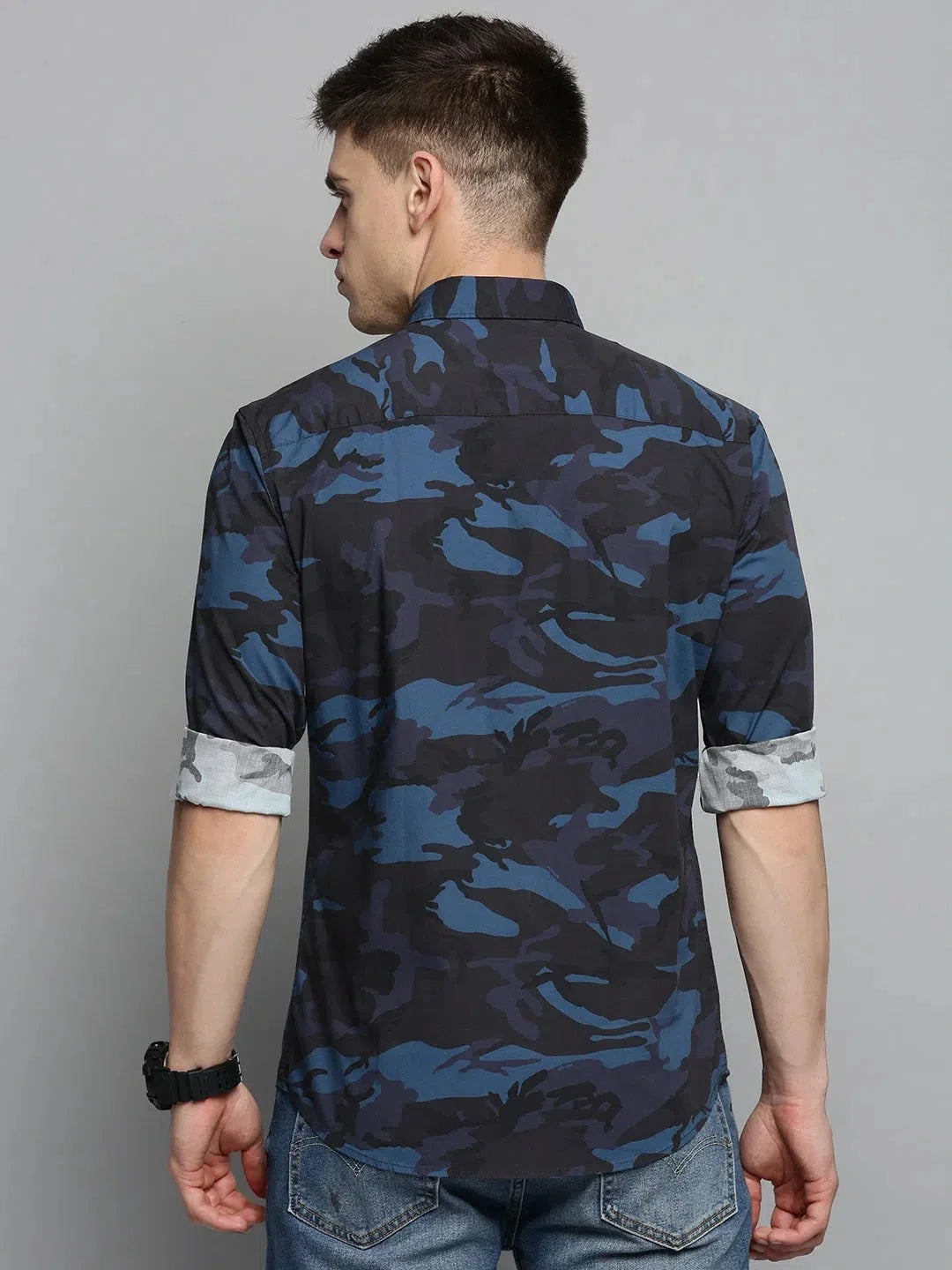 Mens Navy Printed Cotton Shirt | DesiQlo Fashion