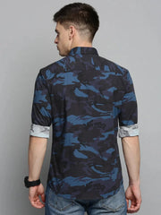 Men Navy Printed Casual Shirt-CARLOSPRINT-3230-Navyblue
