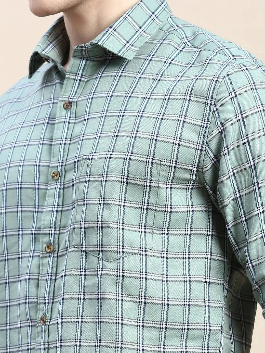 Green Checked Cotton Mens Shirt - DesiQlo Casual Style