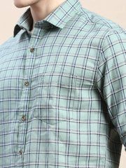Men Green Checked Casual Shirt-ALBACHECKS-69-Green