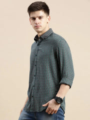 Men Green Checked Casual Shirt-GROVER-1105-Green