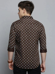 Men Green Printed Casual Shirt-BESTCOLOURPRINT-4129-Olive