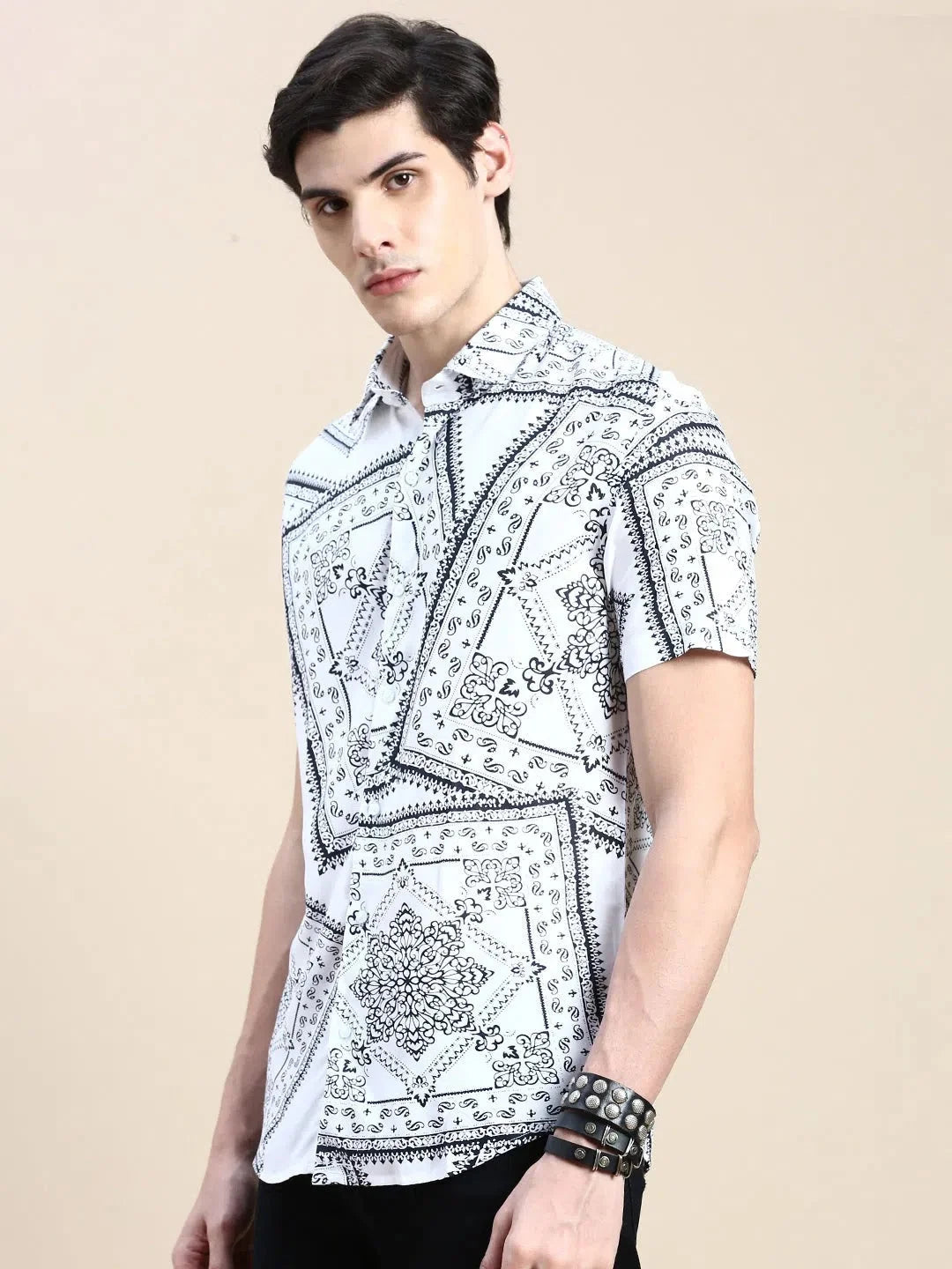 Trending White Printed Mens Shirt | DesiQlo Cotton Casual Shirt