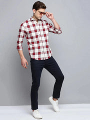 Men Beige Checked Casual Shirt-MARFACHECKS-4434-Beige