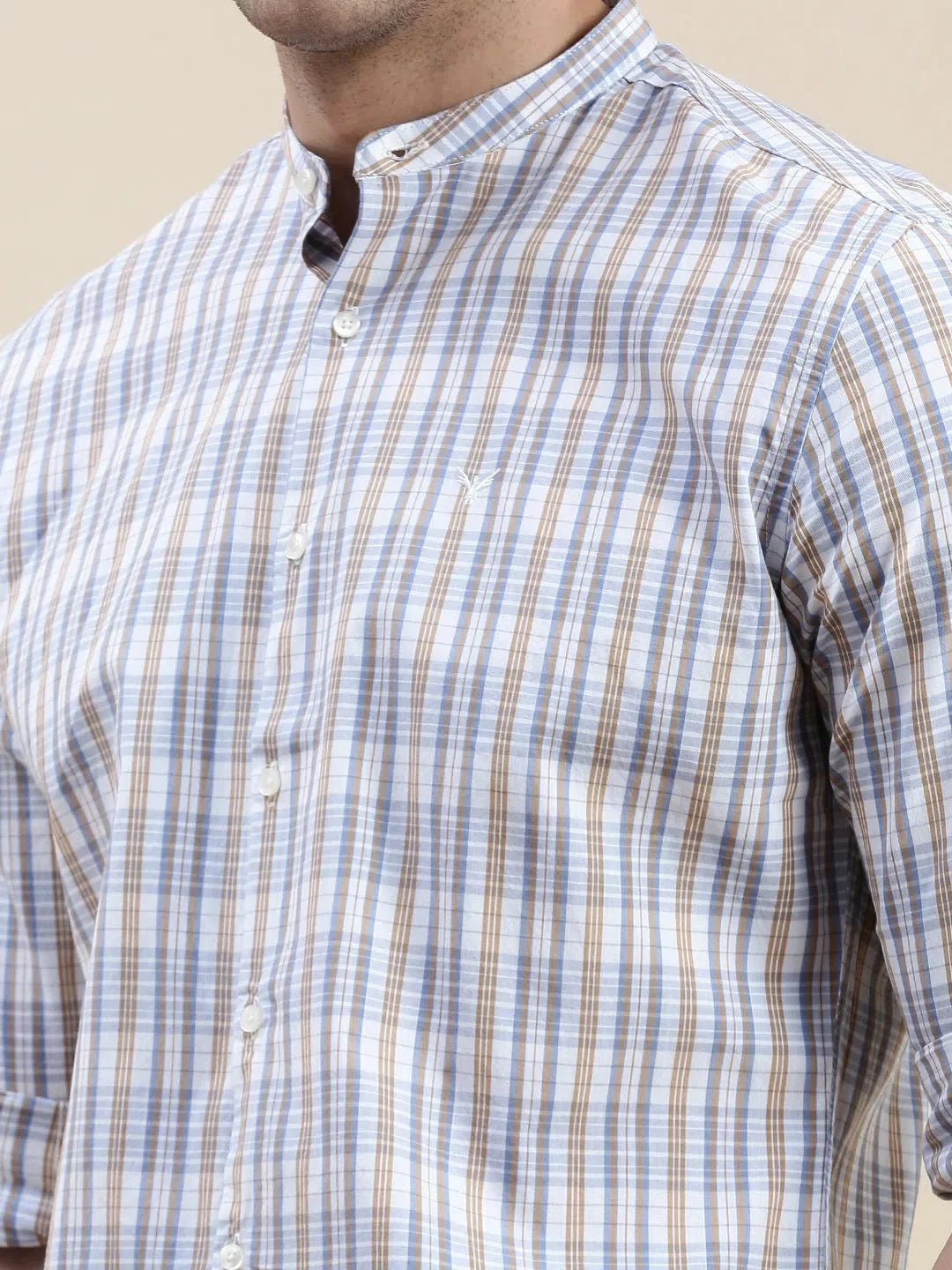 Cream Checked Mens Shirt | Cotton Casual & Formal Shirts