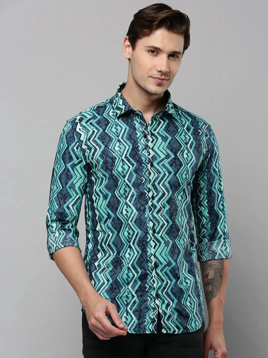 Green Printed Cotton Mens Shirt | Stylish Casual Shirts