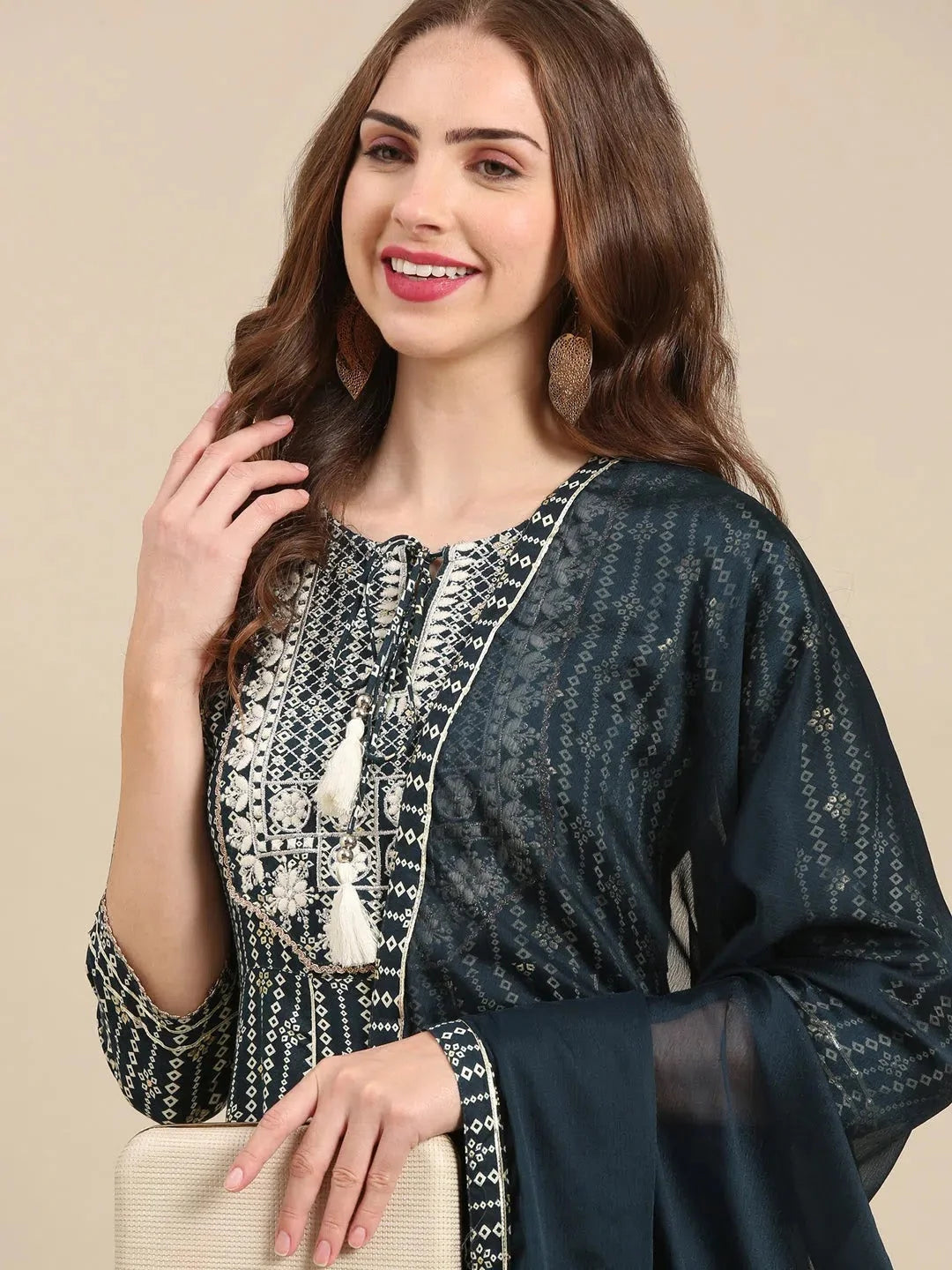 Women's Teal Printed Kurta Set-BCK-1597-Teal