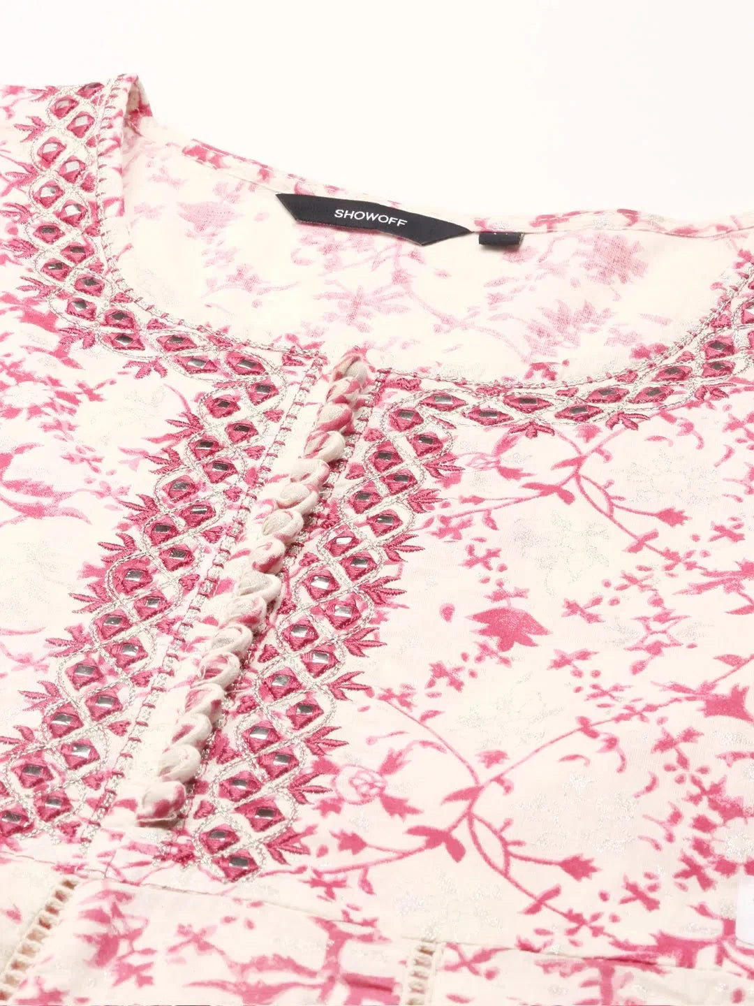 Cream Floral Cotton Kurta Set | Women's Indian Kurta Sets - Style 1