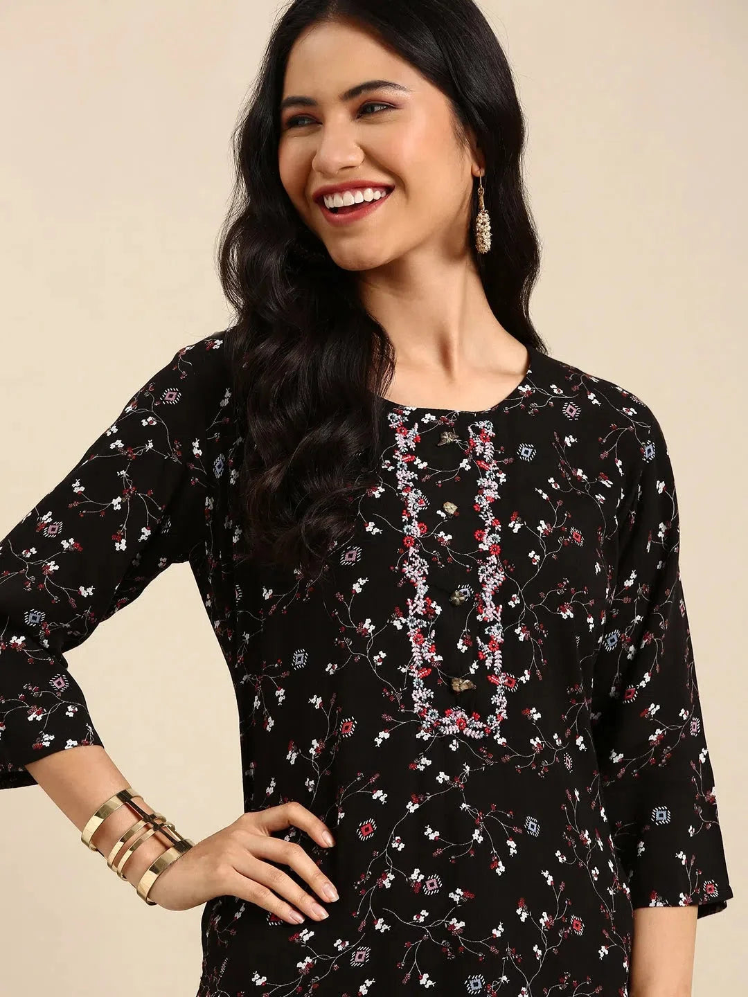 Black Printed Indian Kurtas for Women | Cotton Kurtis Online
