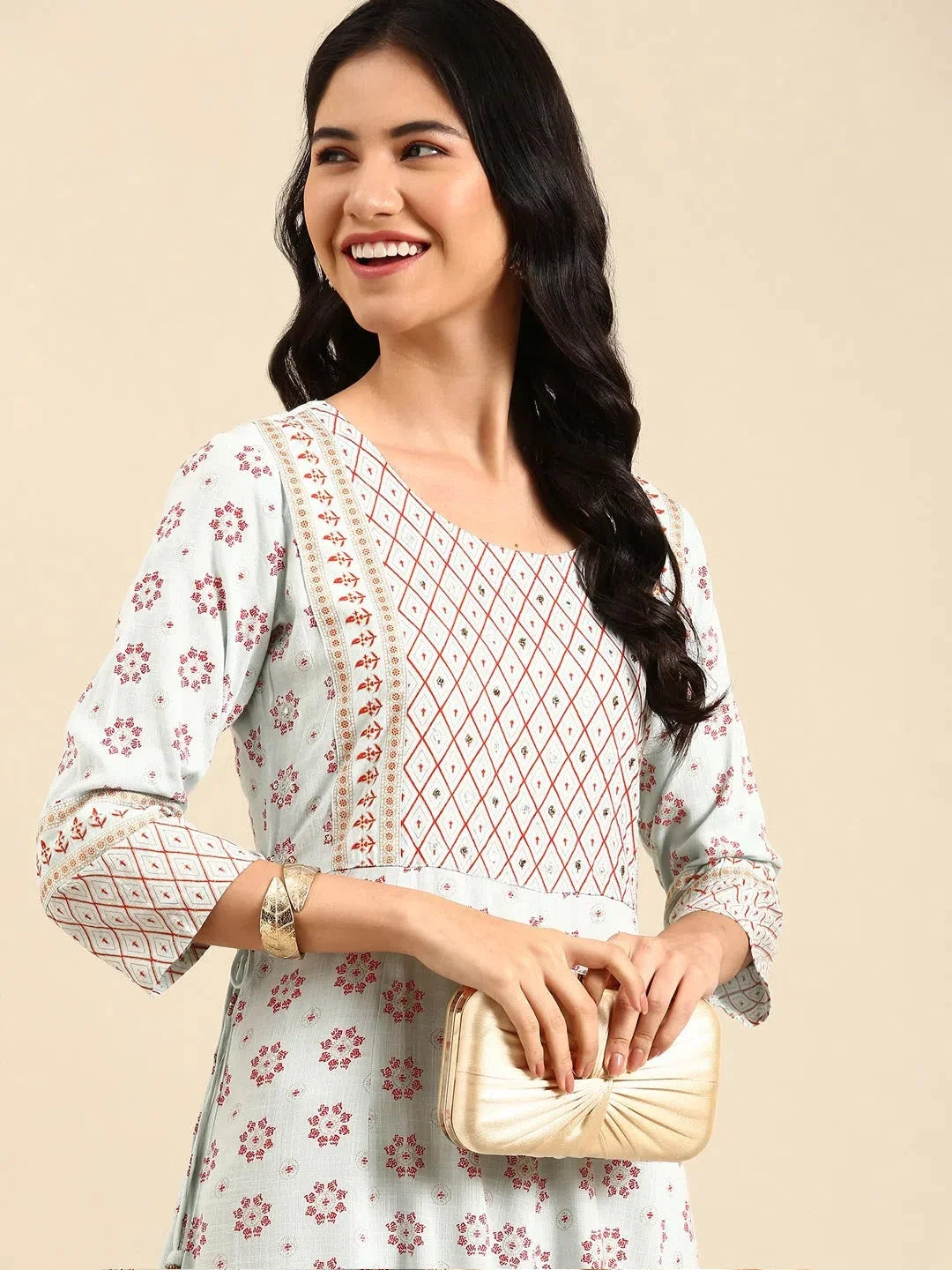 Blue Printed Anarkali Kurta for Women | Cotton Anarkali Kurti