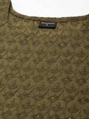 Women Olive Textured Kurta SetKC-1215-Olive