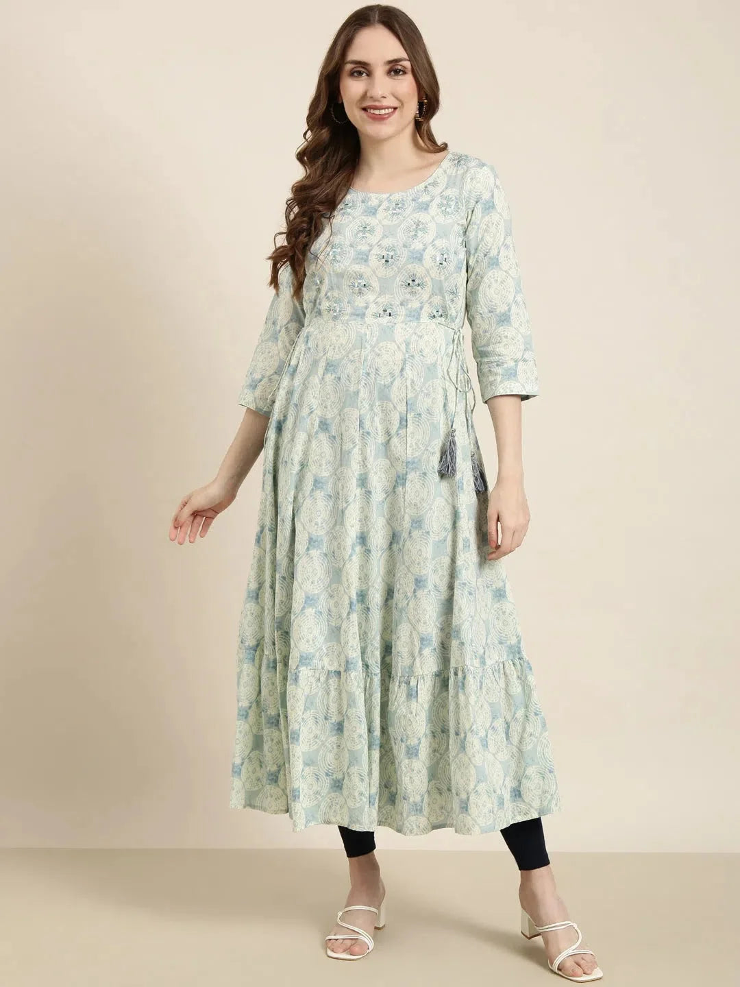 Sea Green Abstract Anarkali Kurta | Women's Anarkali Dress
