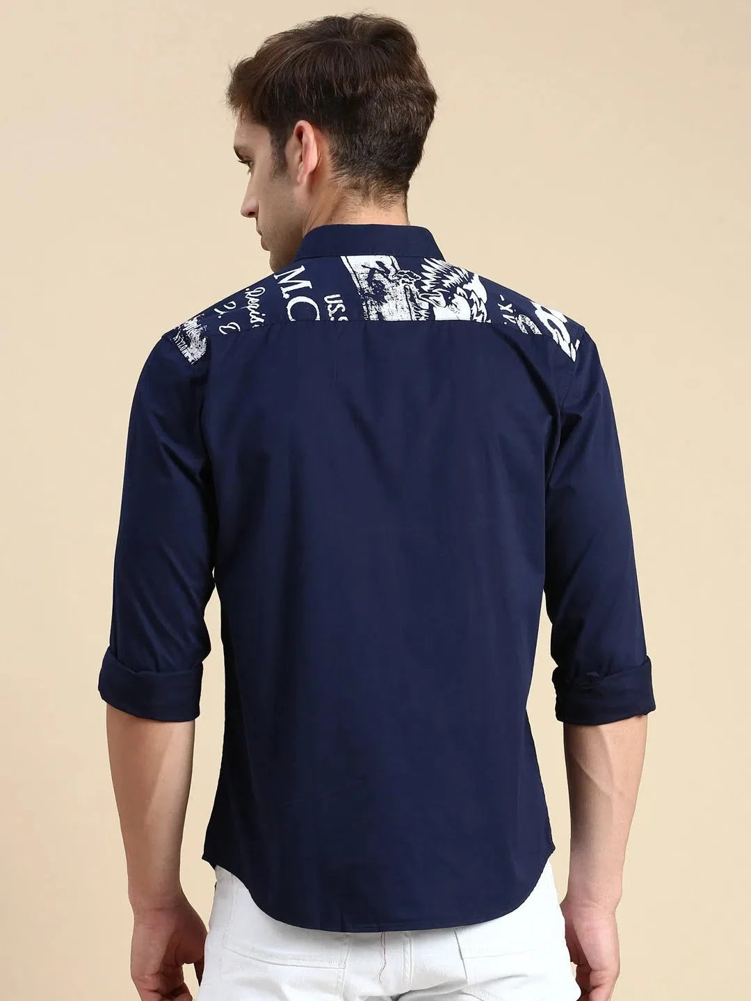 Men's Navy Printed Cotton Shirt - Casual Mens Shirt by DesiQlo