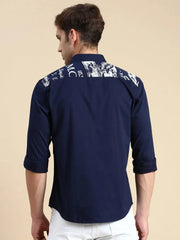 Men Navy Printed Casual Shirt-JAVAPRINT-5126-Navyblue