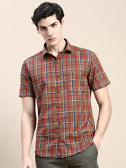 Men Brown Checked Casual Shirt-ALMACHECKS-80-Brown