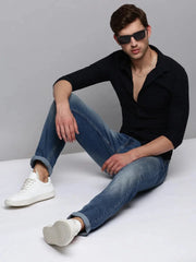 Men Navy Solid Casual Shirt-LARALILEN-3130-Navyblue