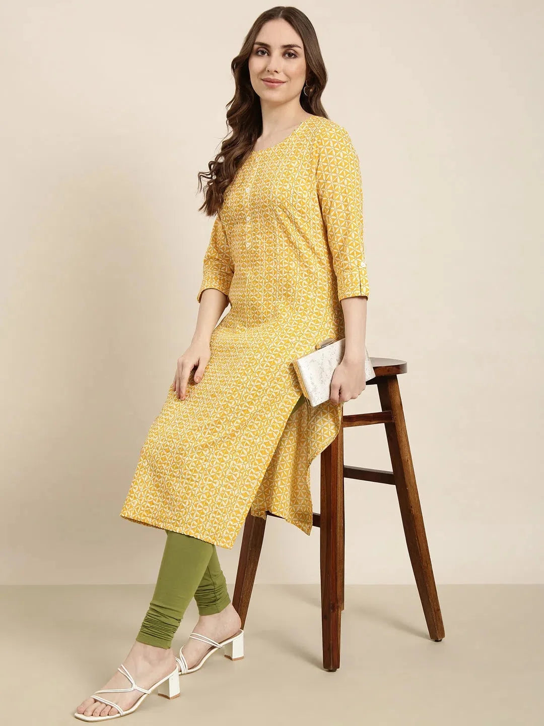 Women Straight Yellow Floral Kurta-ON-770-Yellow