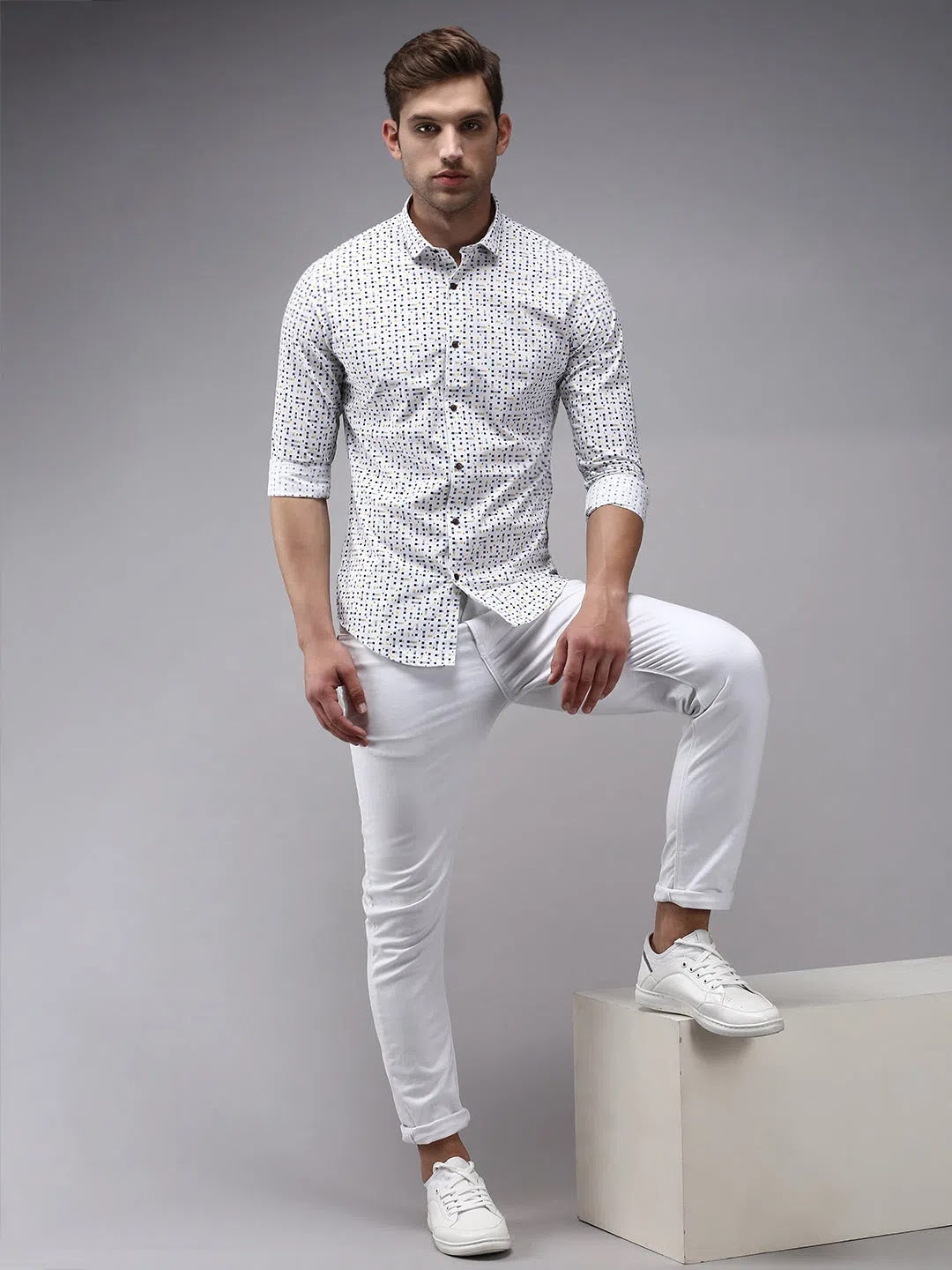 Shop White Printed Mens Shirt - Stylish Cotton Shirt | DesiQlo