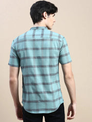 Men Green Checked Casual Shirt-AZARICHECKS-116-Seagreen