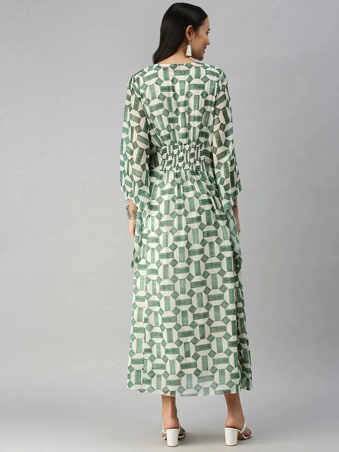 White Geometrical Kaftan Kurta - Printed Kaftans for Women