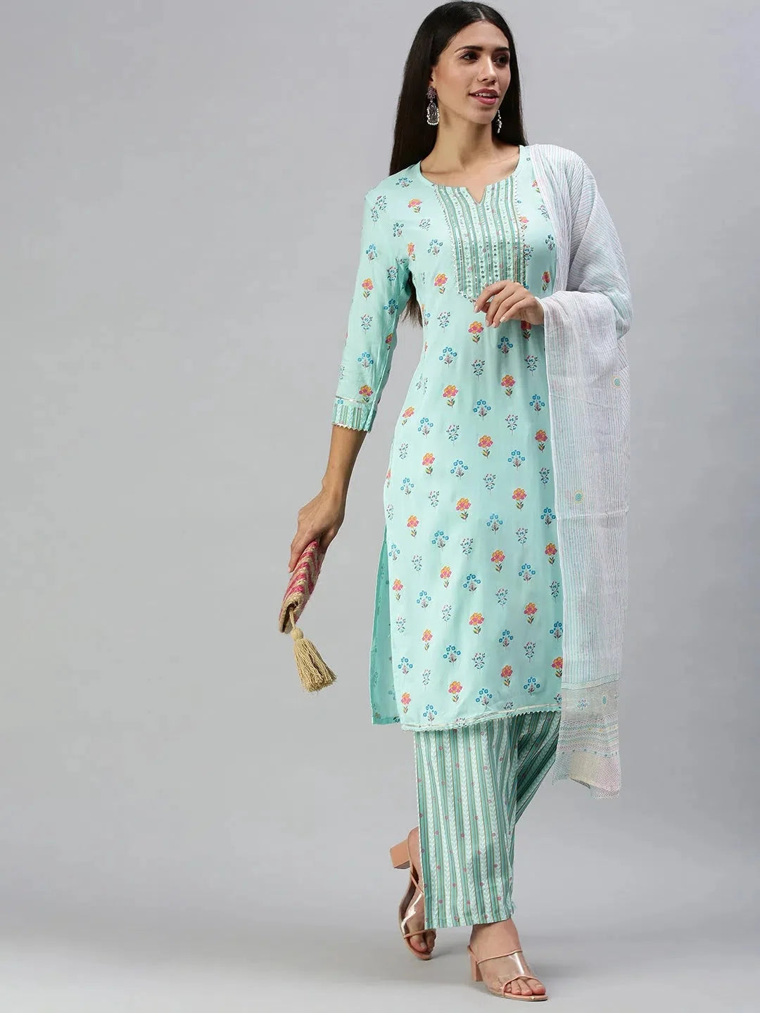 Blue Printed Women's Kurta Sets | Cotton Indian Kurta Sets