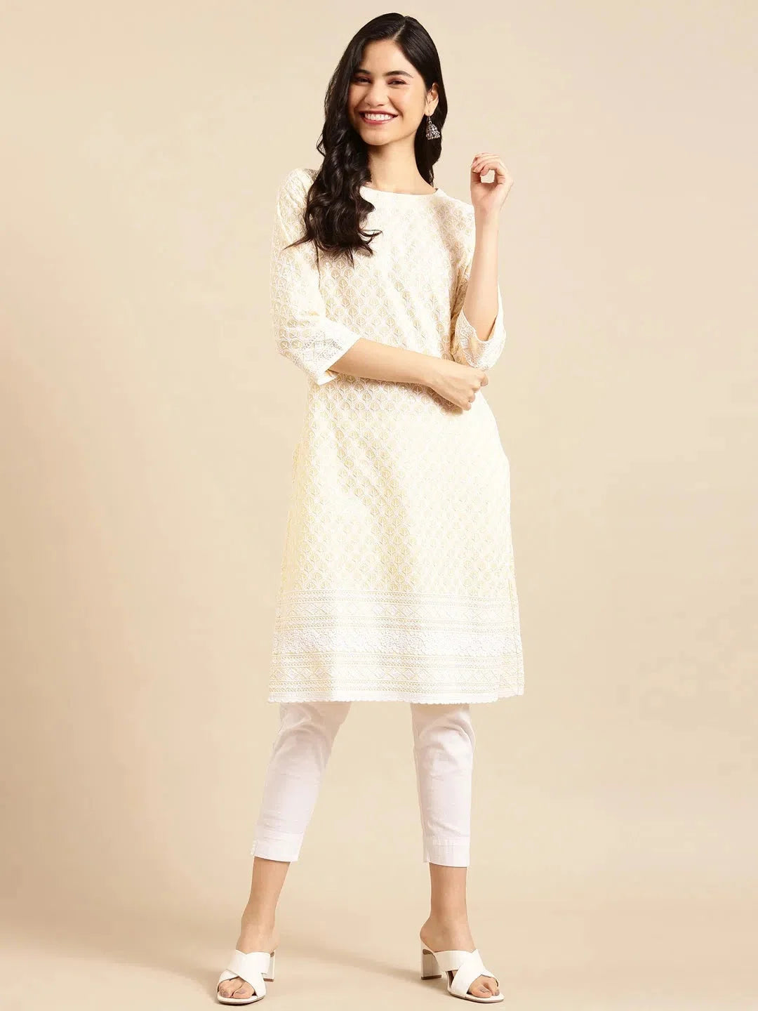 Yellow Embroidered Cotton Kurta | Indian Kurtas for Women