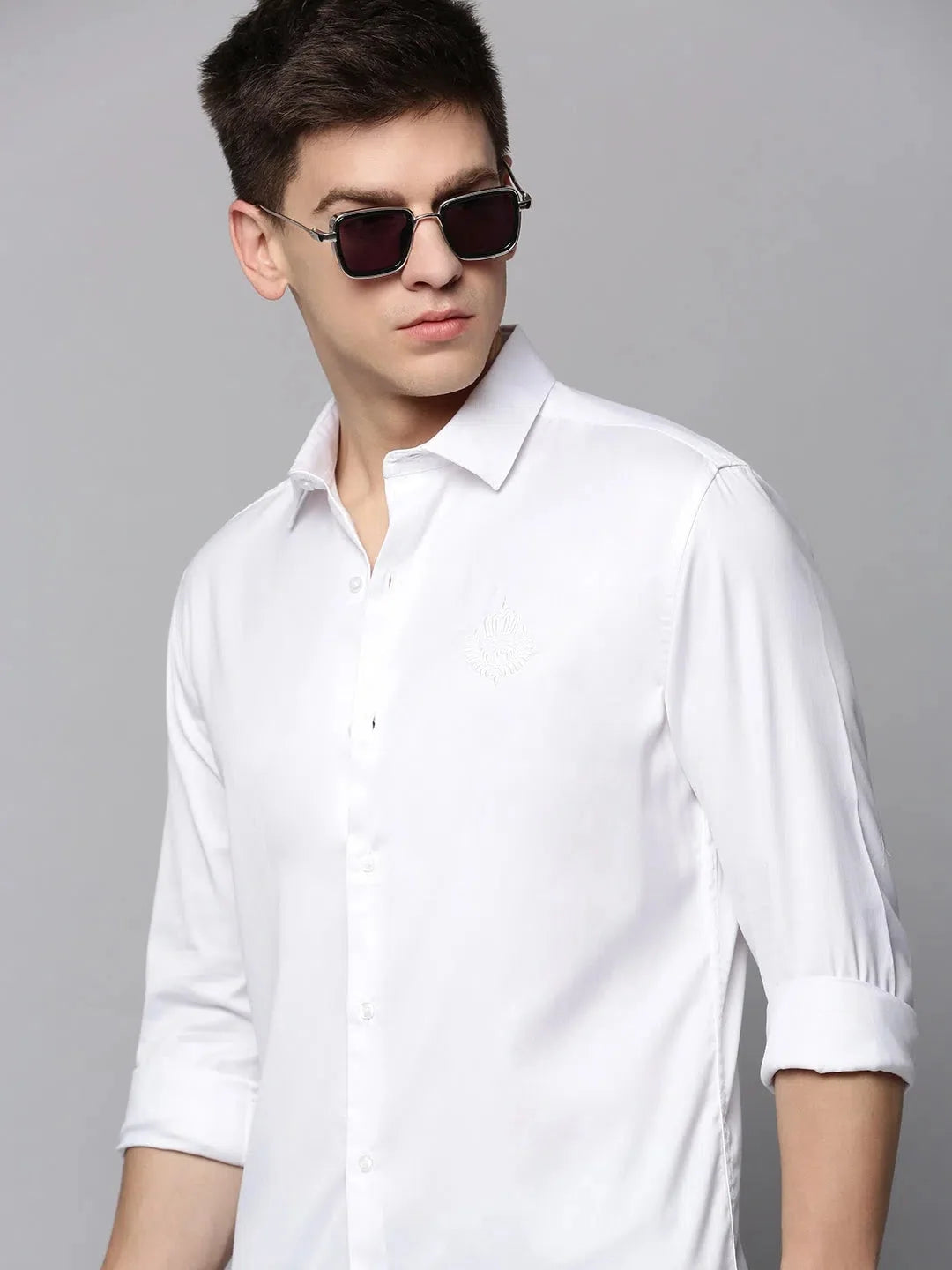 White Solid Cotton Mens Shirt | Formal Shirts - DesiQlo