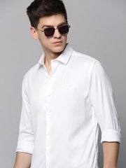 Men White Solid Casual Shirt-POSHMANPLAINS-4396-White