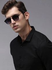Men Black Solid Casual Shirt-COLINLINEN-1341-Black